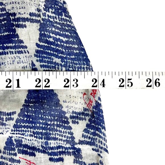 Free People Boho-Style Blue & White Linen Tote Bag w/ Geometric Triangle Print - Picture 6 of 10